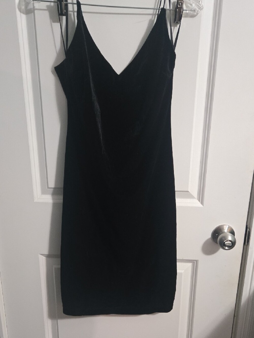 B. Smart Black Velvet Midi Slip Dress